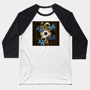 Steampunk Gears and Blue Butterflies Baseball T-Shirt